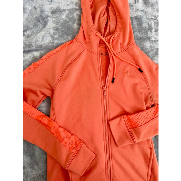 Under Armour Fitted XS Neon Coral/ Orange Mesh Full Zip Jacket Hooded - Picture 4 of 7